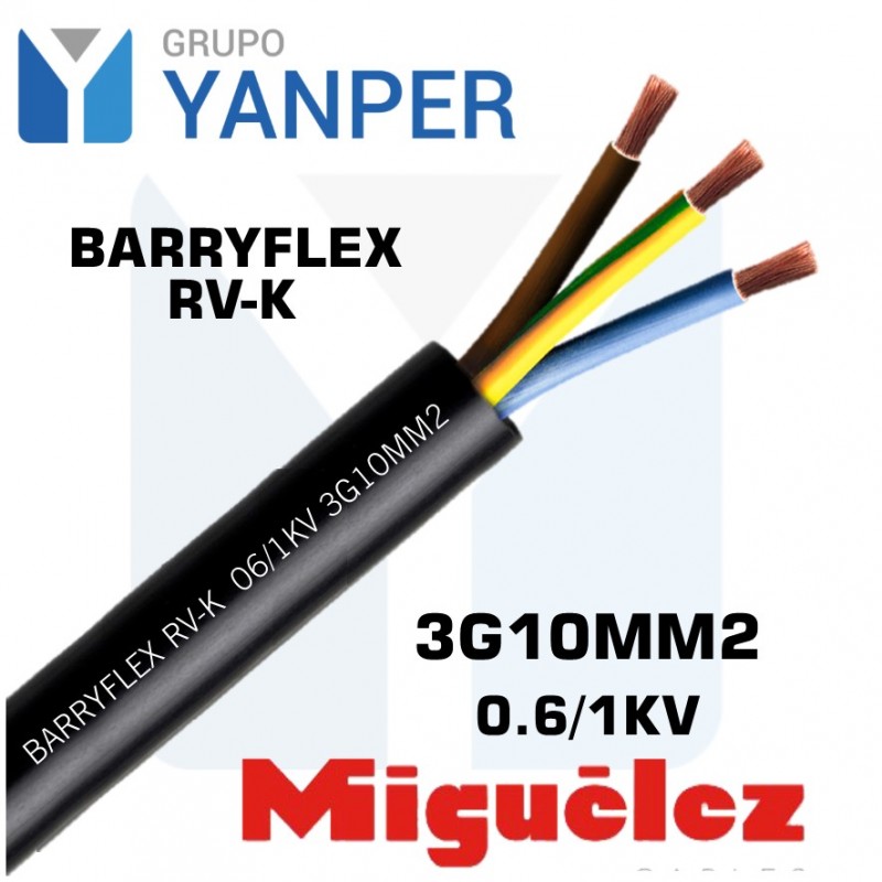 MIGUELEZ CABLE BARRYFLEX RV-K 3G10MM2 0.6/1KV NEGRO - GRUPO YANPER
